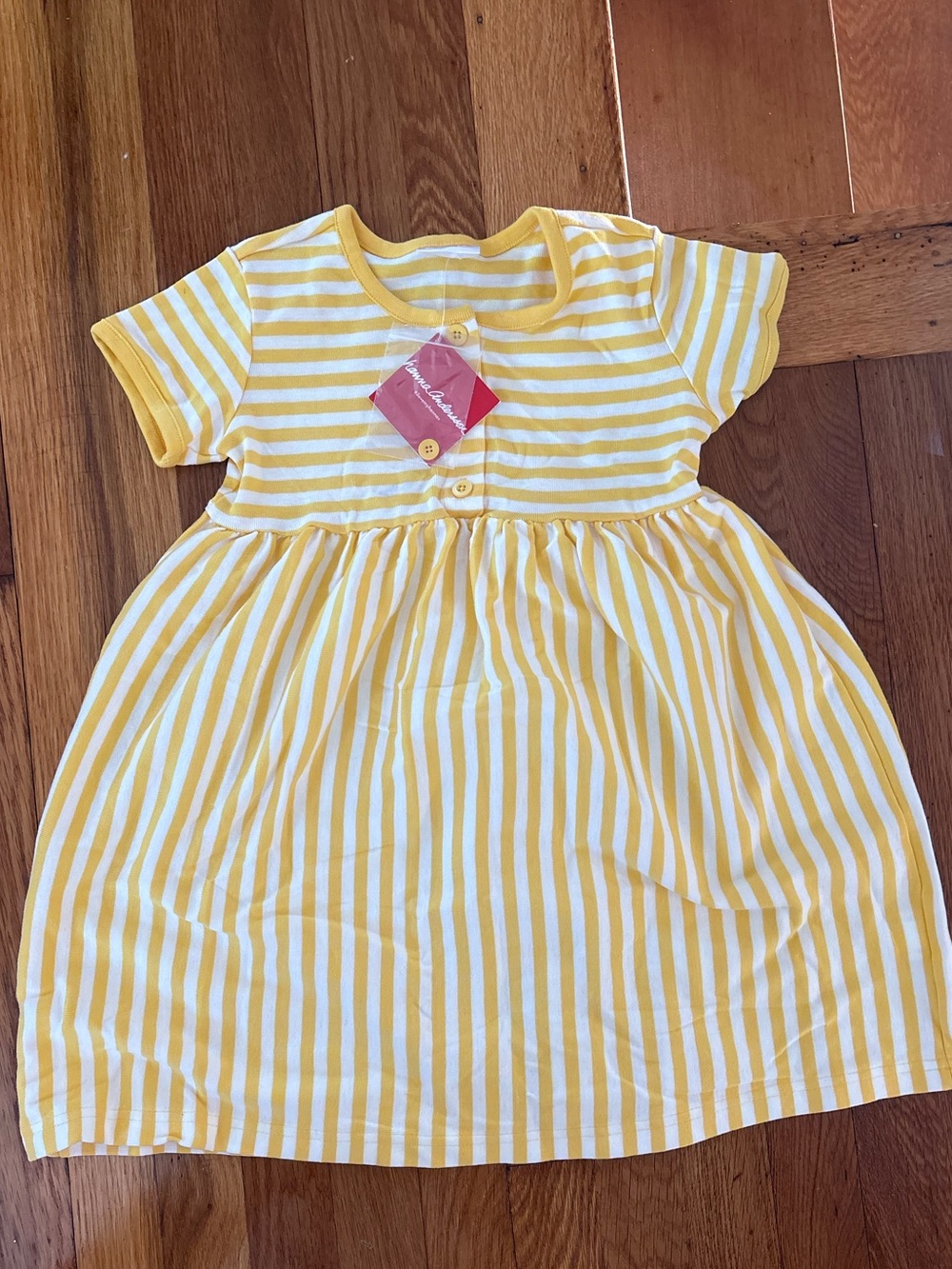Hanna Andersson Yellow and White Striped Short-Sleeve Dress
